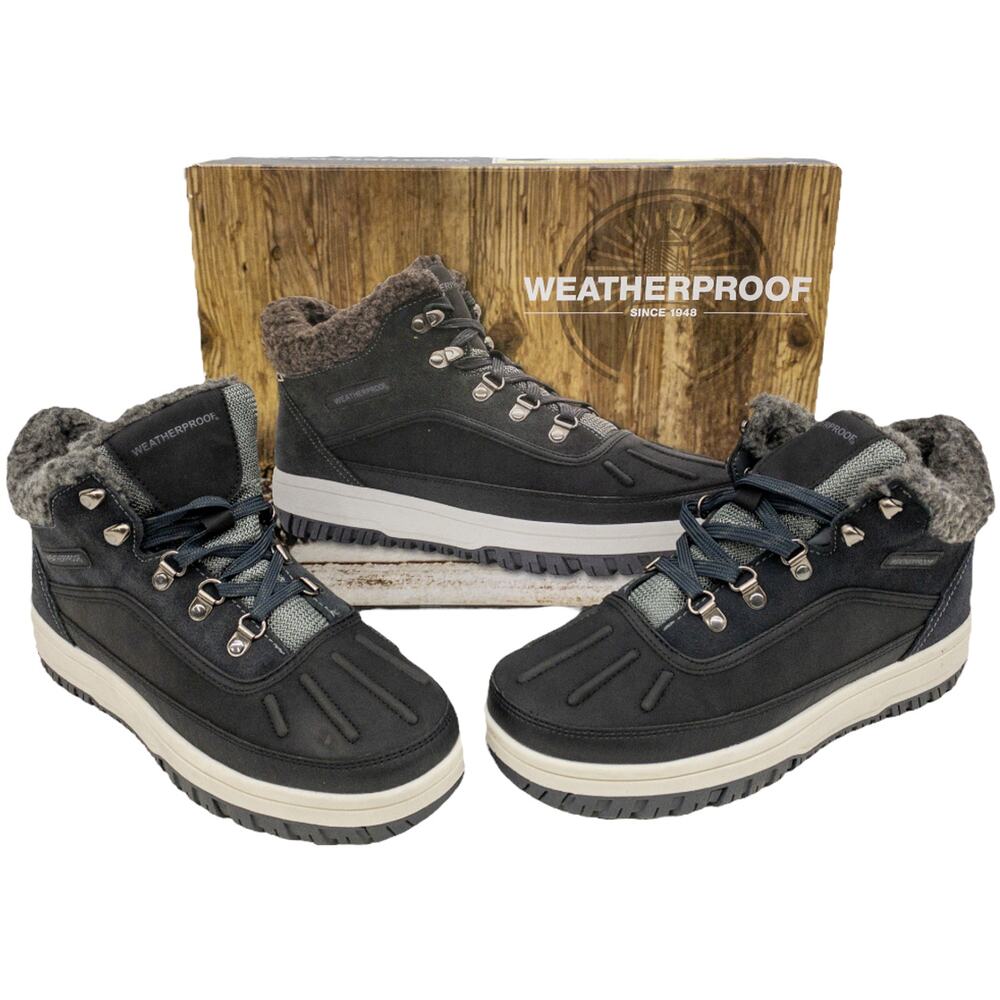 Weatherproof Mens HI Top Sneaker Boots Dark Gray Lace Up Fur Collar size 9 or 11